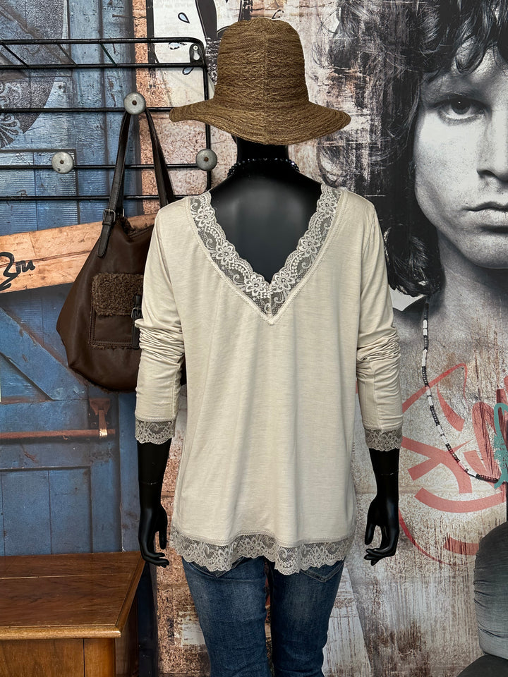 Top V-Ausschnitt Spitze vorne & hinten beige (38/42) MADE IN 🇮🇹
