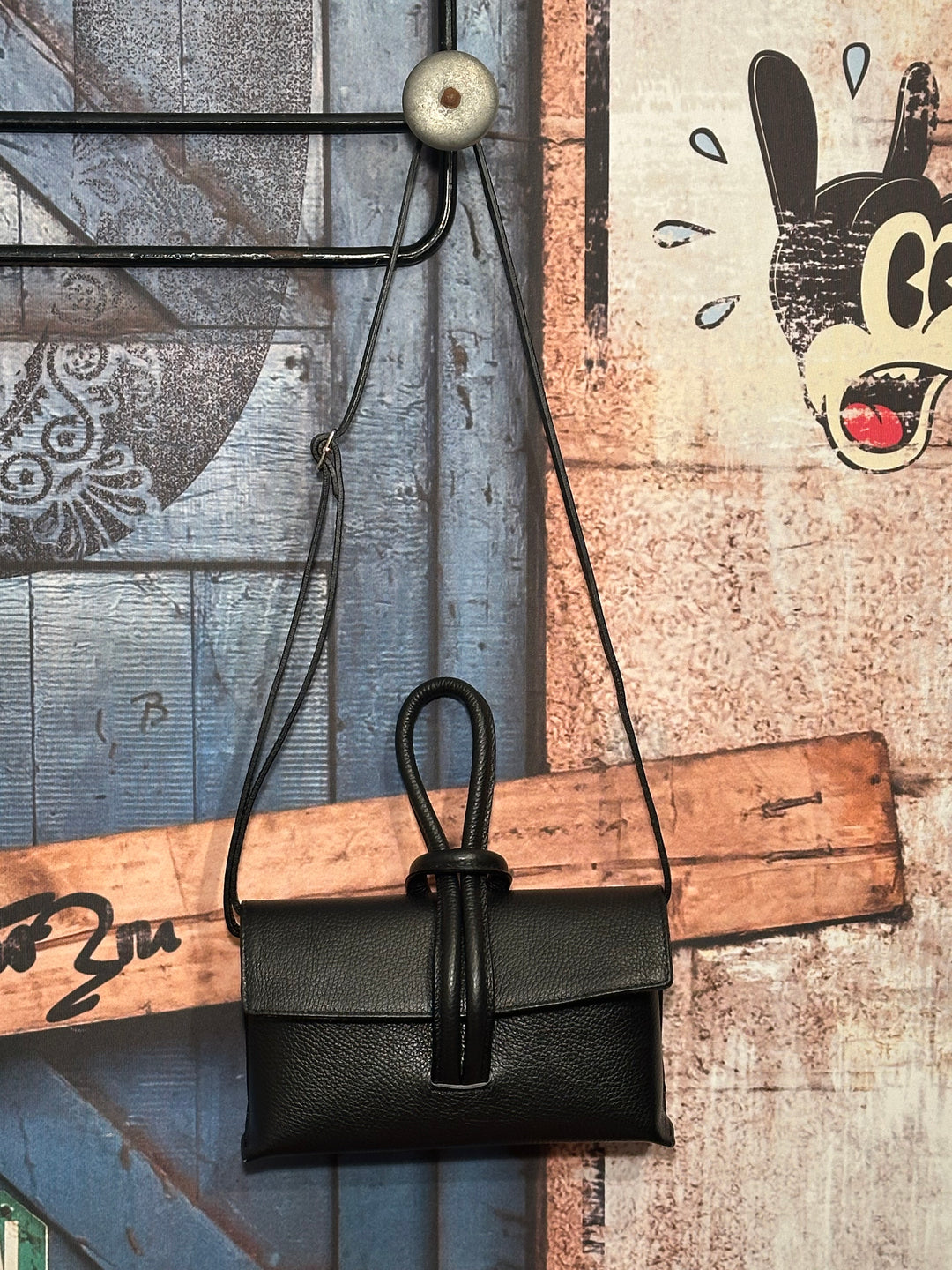 Sac/pochette en cuir grainé noir MADE IN 🇮🇹
