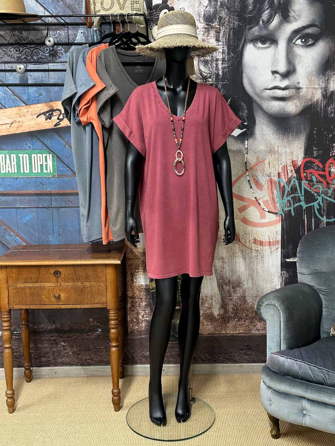 Robe t-shirt  "Chloé" unie &amp; col V (40/44) MADE IN ITALY
