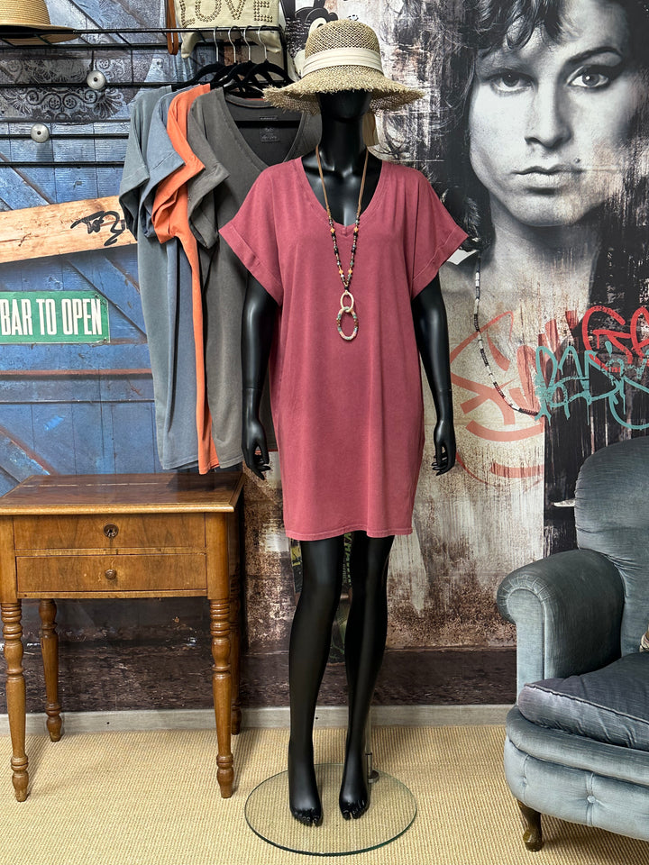 Robe t-shirt  "Chloé" unie &amp; col V (40/44) MADE IN ITALY