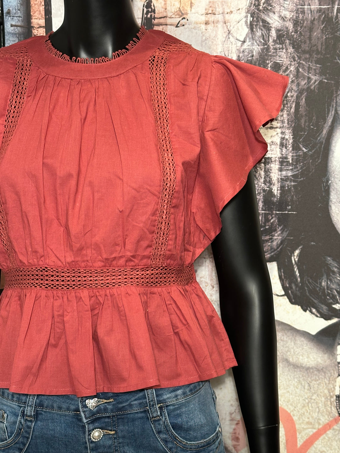 Bluse aus 100% Baumwolle "romantisch" terracotta
