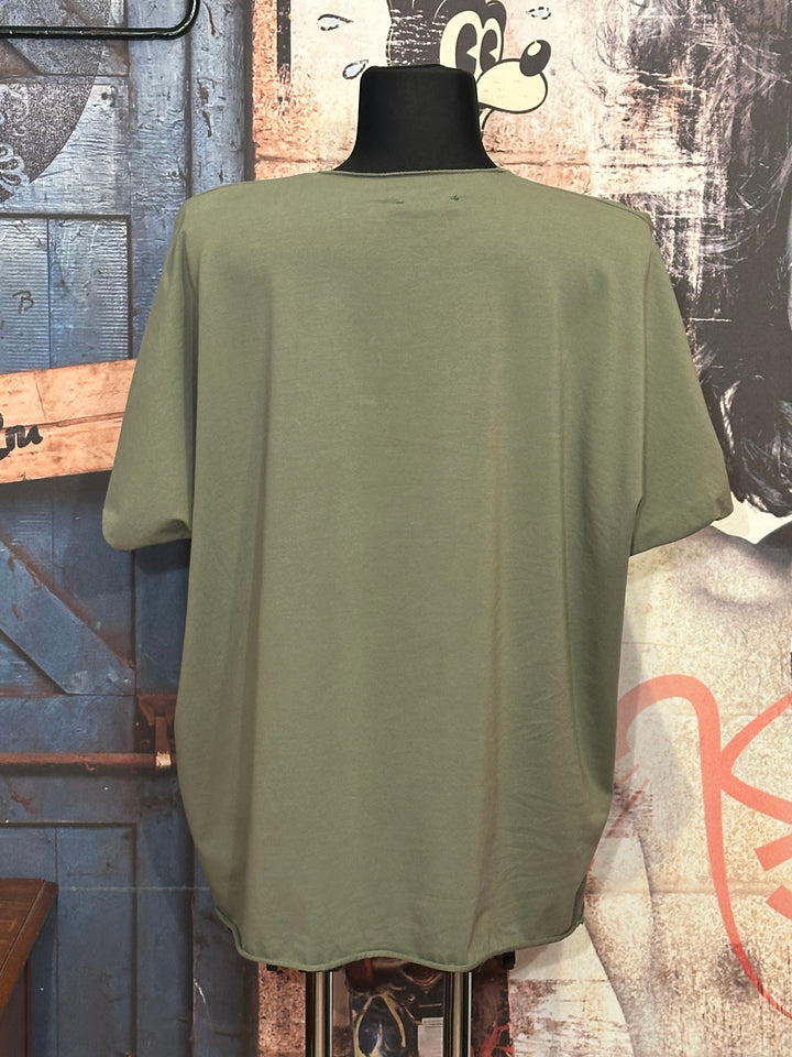 T-shirt basic + size 100% coton col V kaki
