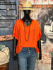 Einfarbige Bluse mit V-Ausschnitt orange