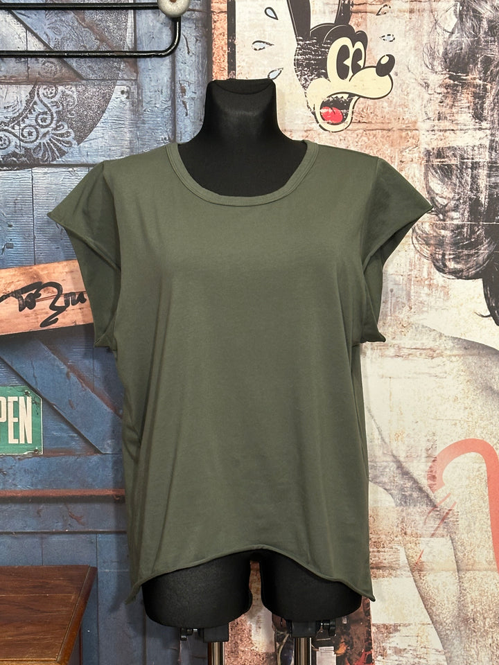 Einfarbiges T-Shirt mit Rundhalsausschnitt in dunklem Khaki