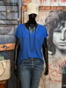 T-shirt col V lurex bleu électrique chiné