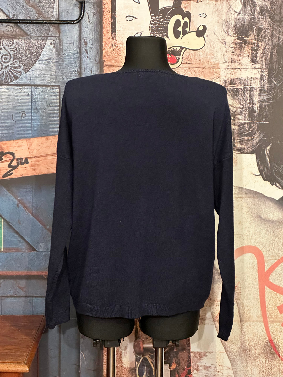 Pull col V "oui oui" bleu marine (38/42)