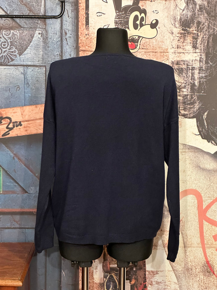 Pull col V "oui oui" bleu marine (38/42)