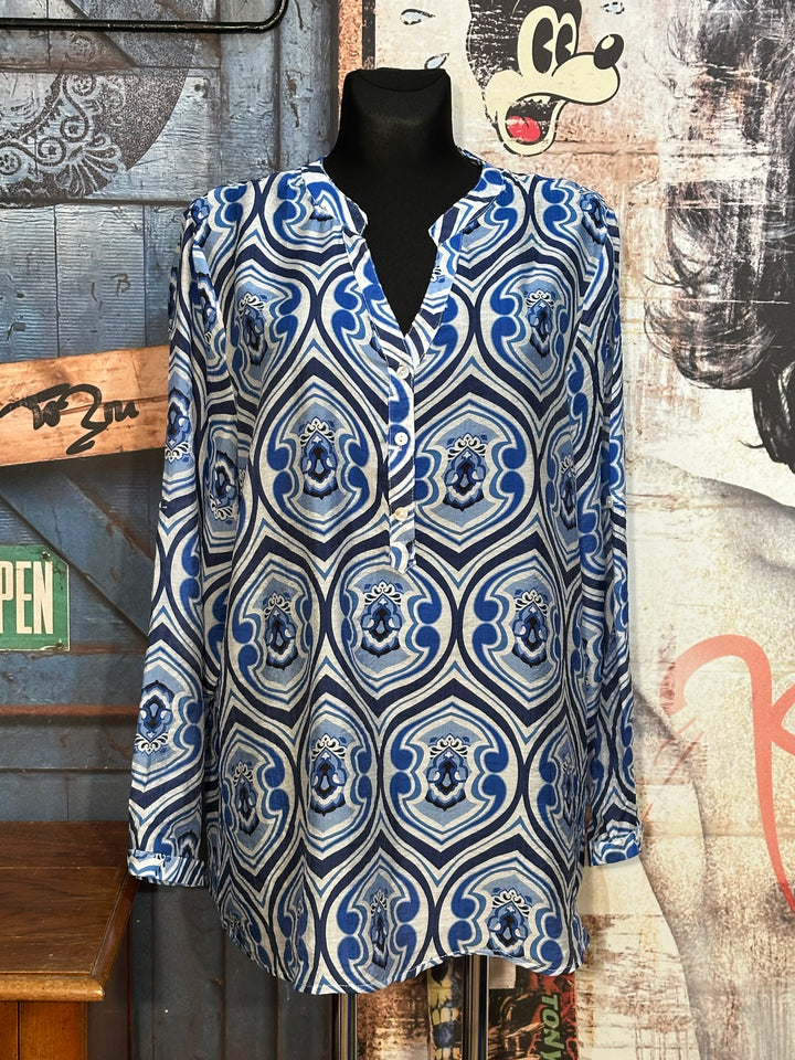 Tunique fluide + SIZE blanc & bleu