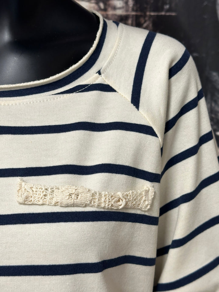 Pull marinière dentelle écru & bleu marine (38/42) MADE IN ITALY