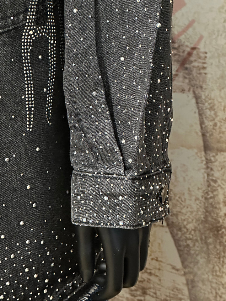 Veste en jean &amp; strass "Juliette" noir délavé(44/48)
