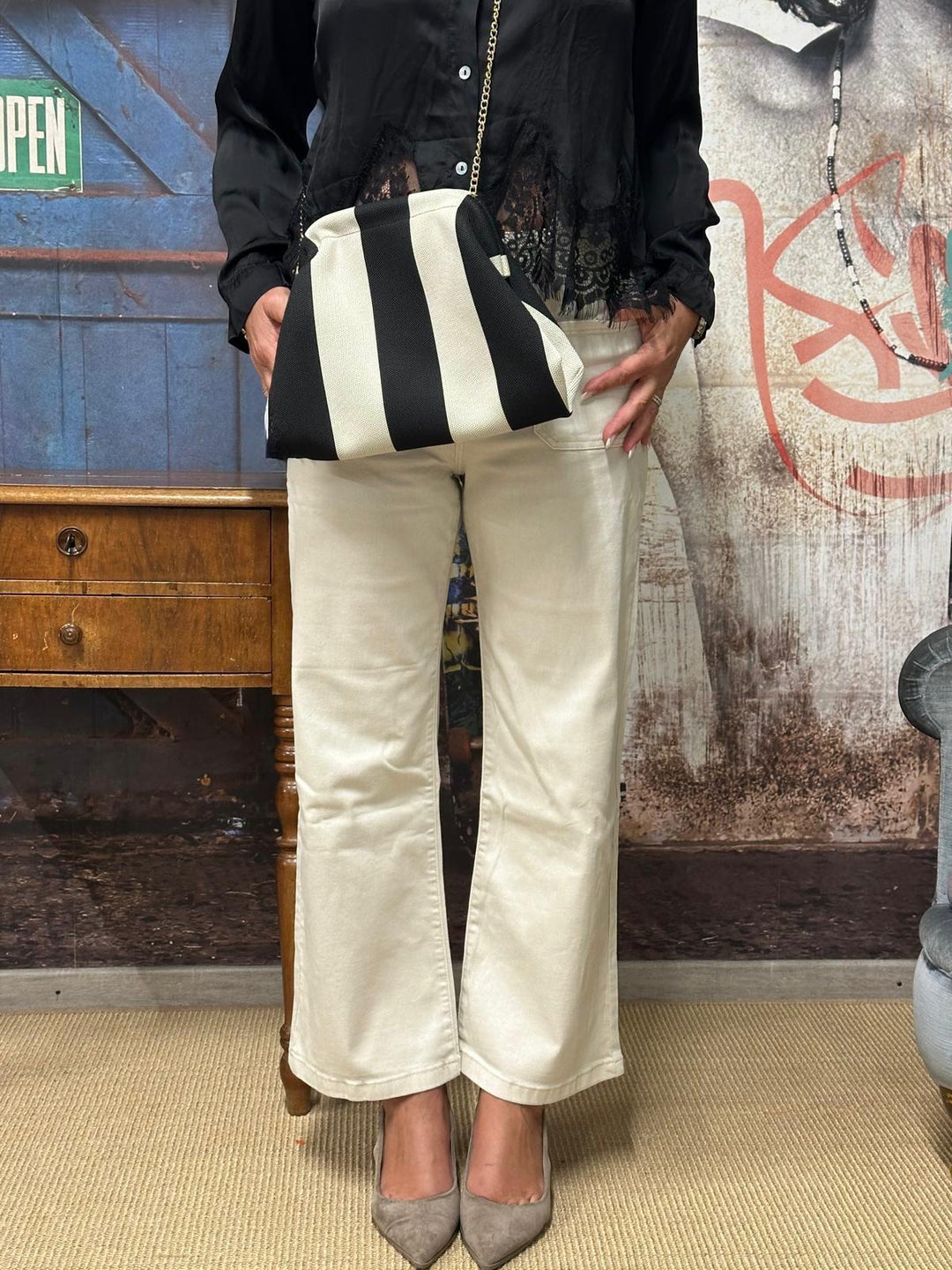 Sac pochette "Jeanne" noir &amp; écru
