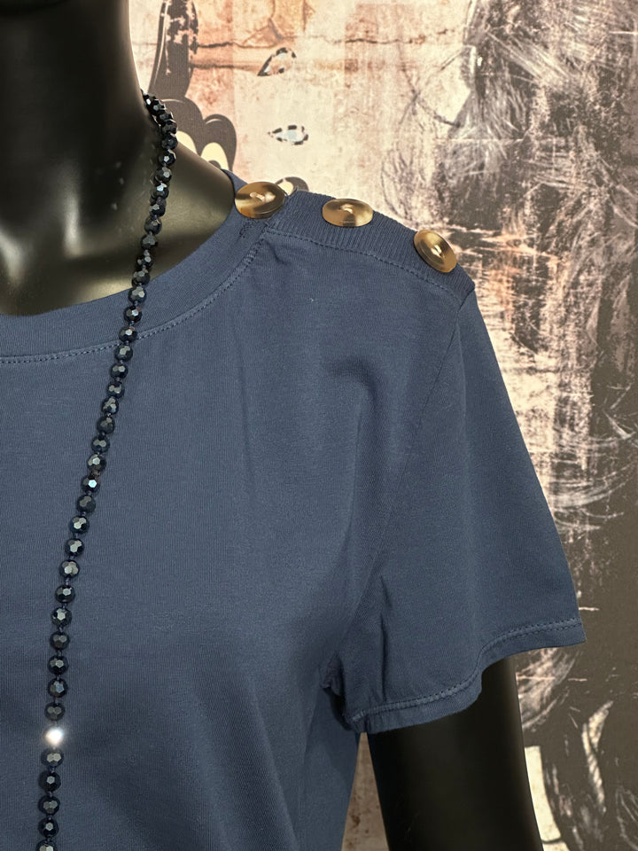 T-Shirt mit Rundhalsausschnitt & Knöpfen in Marineblau