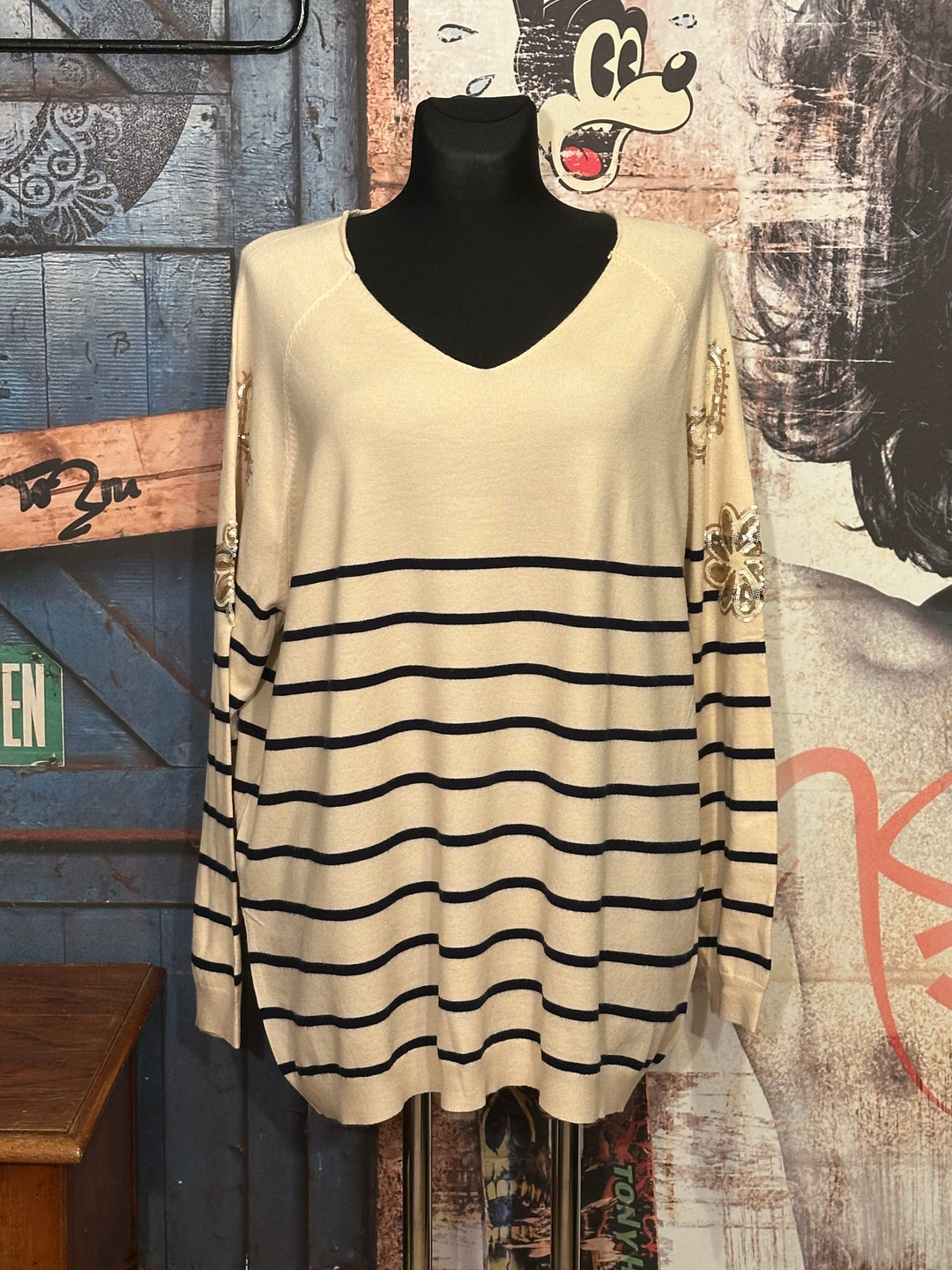 Pull marinière + size beige & bleu marine (44/48)