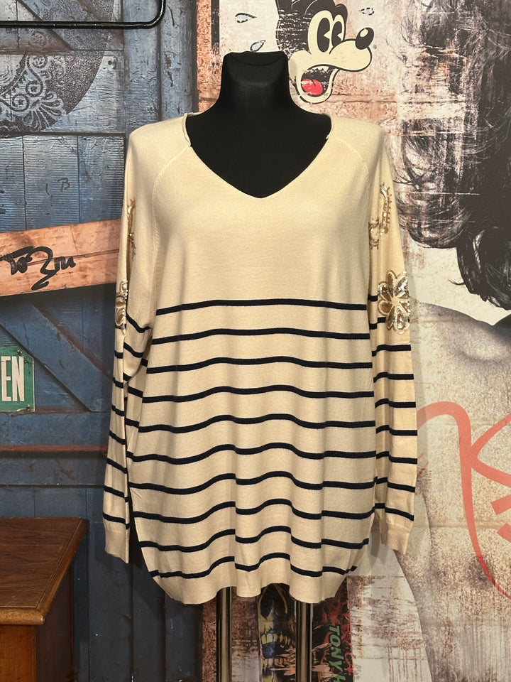 Pull marinière + size beige & bleu marine (44/48)