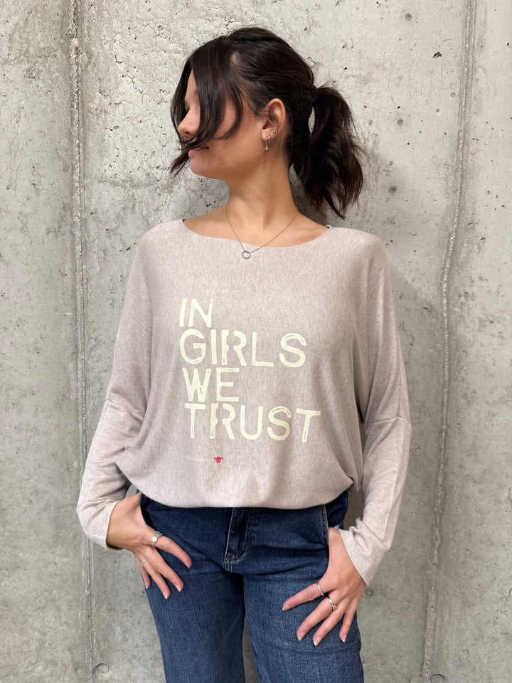 Pull fluide & col rond "IN GIRLS WE TRUST" (38/42) MADE IN ITALY