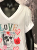 T-shirt + SIZE 100% coton col V "Love & Skull" blanc