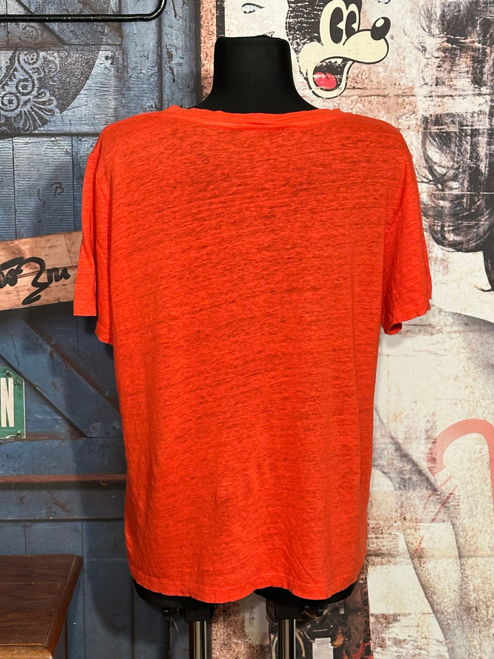 T-Shirt aus 100% meliertem Leinen mit V-Ausschnitt orange