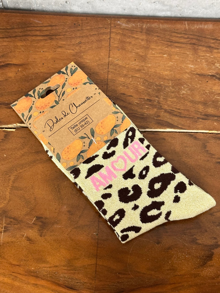 Chaussettes pailletées léopard "AMOUR"