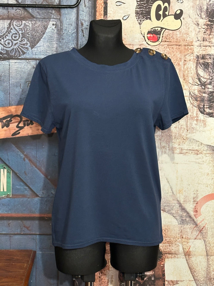 T-Shirt mit Rundhalsausschnitt & Knöpfen in Marineblau