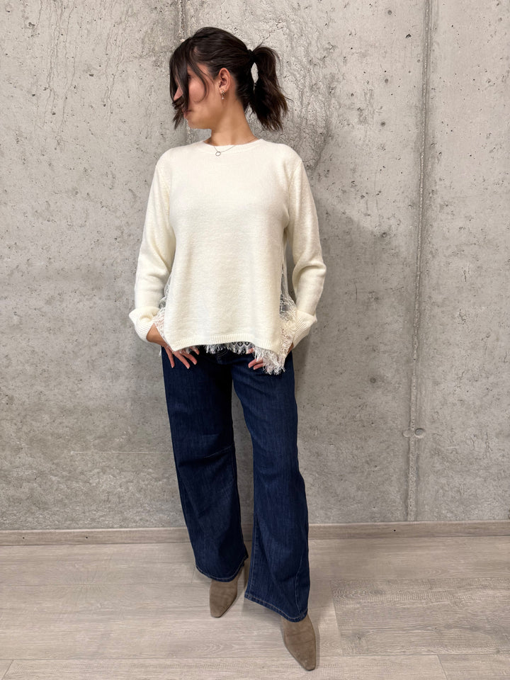 Pull douillet col rond et dentelle (38/42)