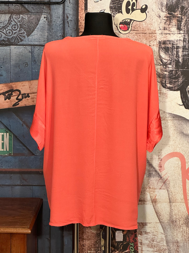 Blouse + size 100% viscose col V satiné corail