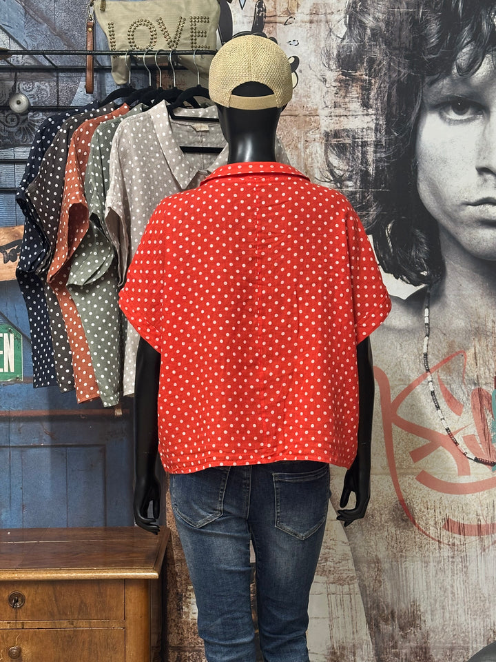 Chemisier à pois "Angèle" style "rétro"  100% lin (38/42) MADE IN ITALY