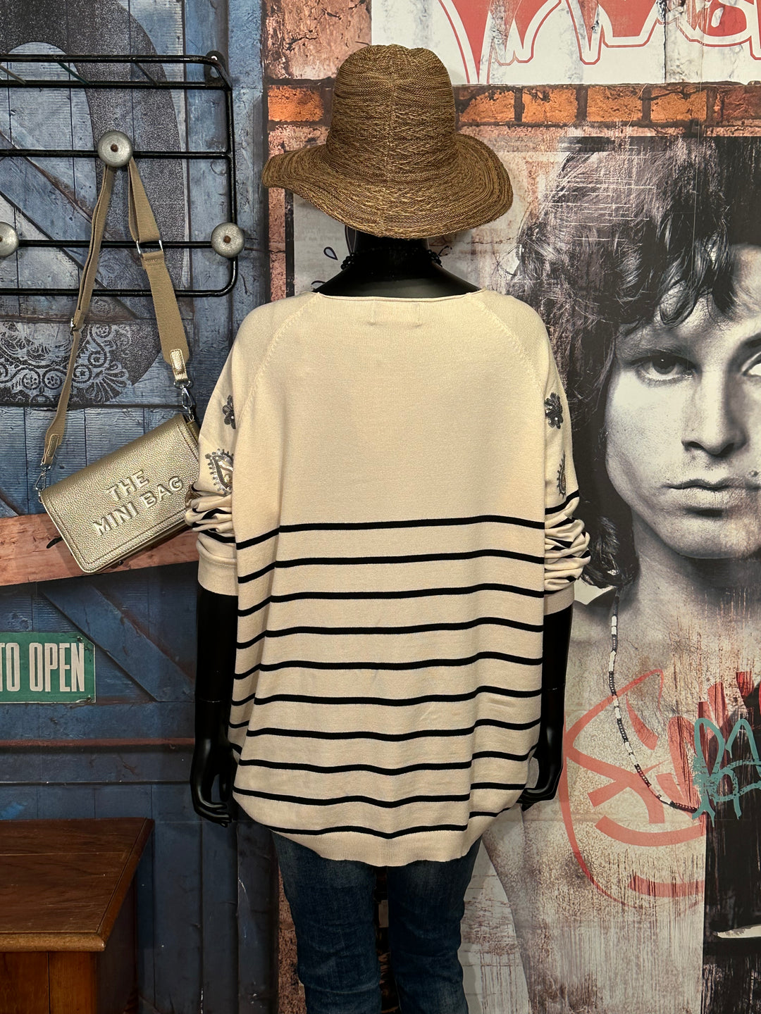 Pull marinière + size beige & noir (44/48)