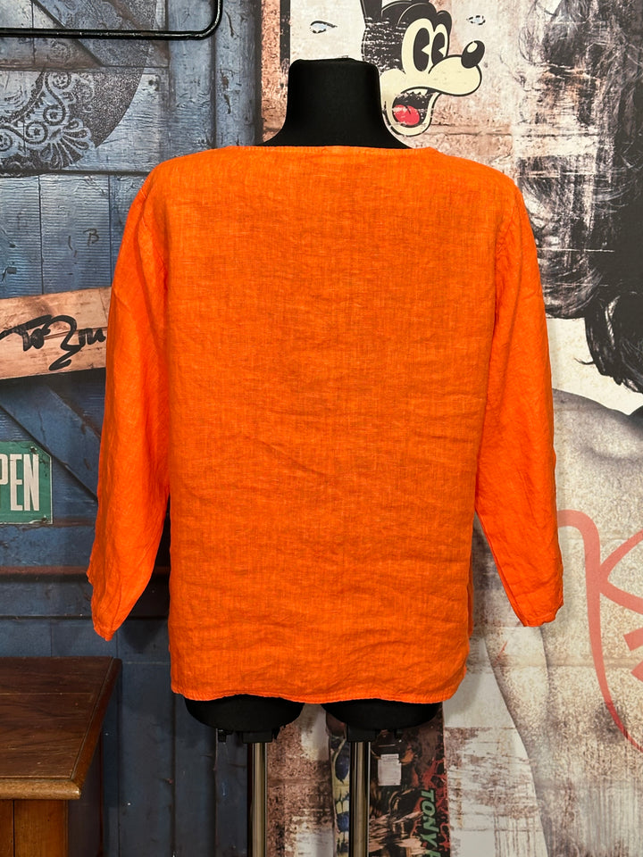 Blouse col rond 100% lin orange