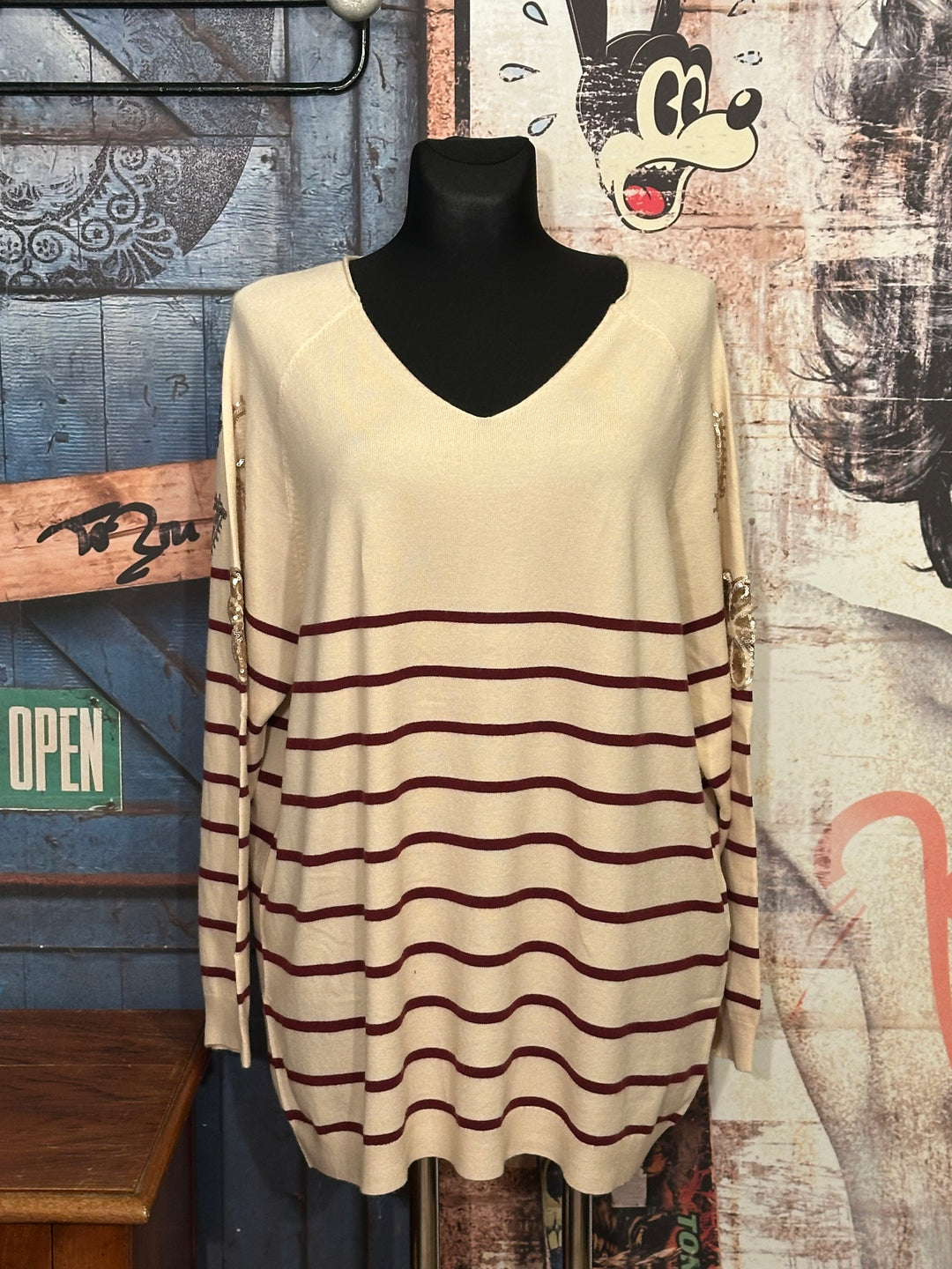 Pull marinière + size beige & bordeaux (44/48)