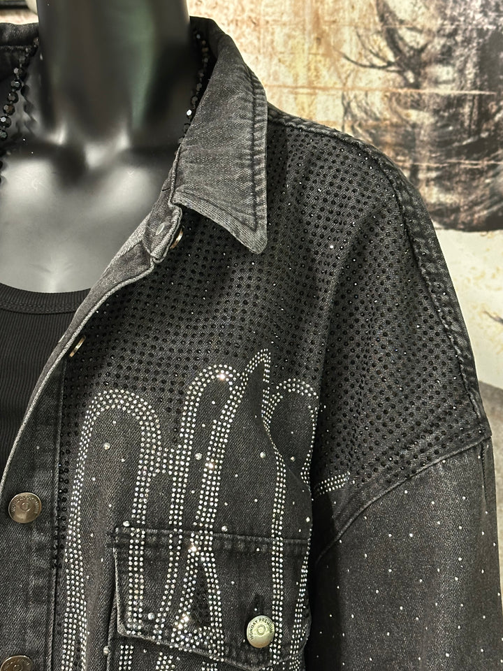 Veste en jean &amp; strass "Juliette" noir délavé(44/48)
