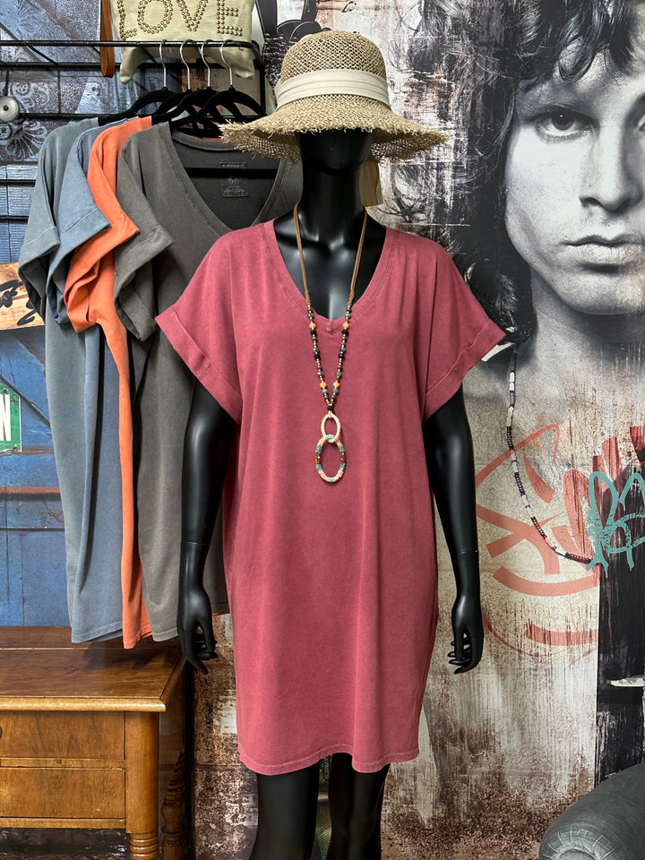 Robe t-shirt  "Chloé" unie &amp; col V (40/44) MADE IN ITALY