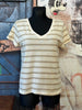 T-shirt marinière col V beige & beige foncé