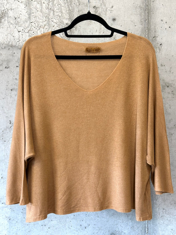 Kurzer Feinstrickpullover mit 3/4-Ärmeln & V-Ausschnitt (36/40) MADE IN 🇮🇹