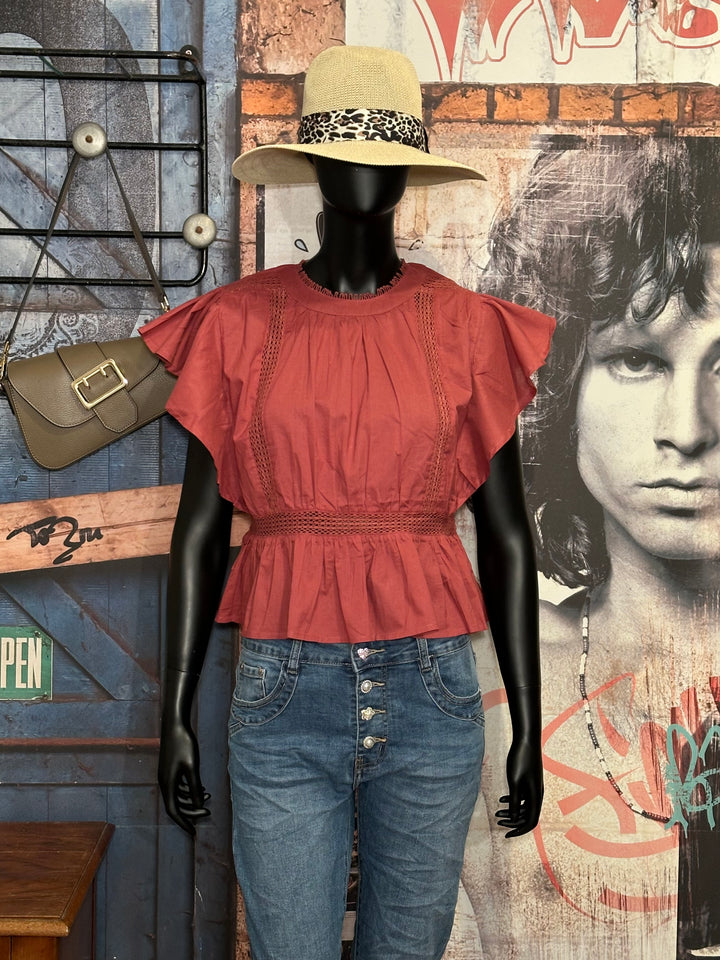 Bluse aus 100% Baumwolle "romantisch" terracotta