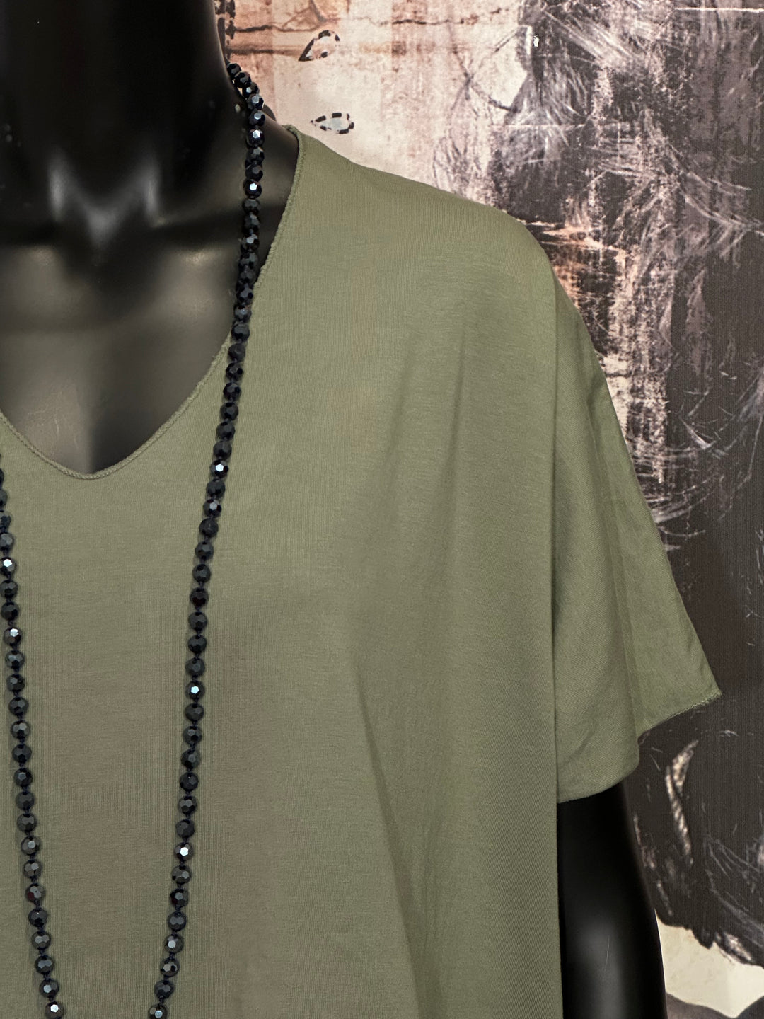 T-shirt basic + size 100% coton col V kaki