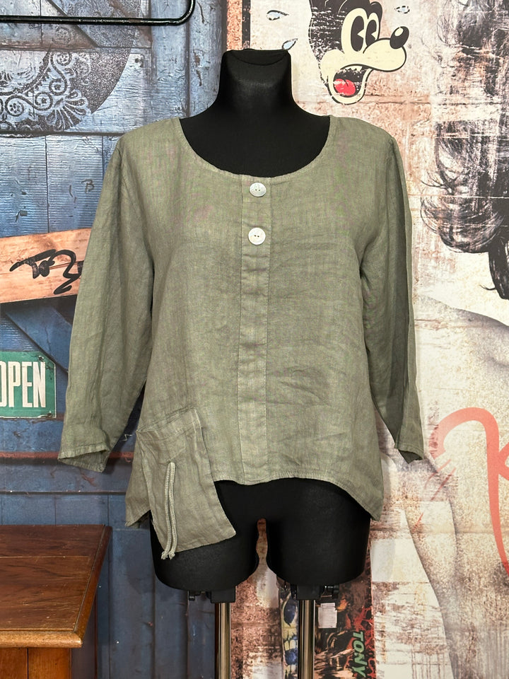 Blouse col rond 100% lin kaki