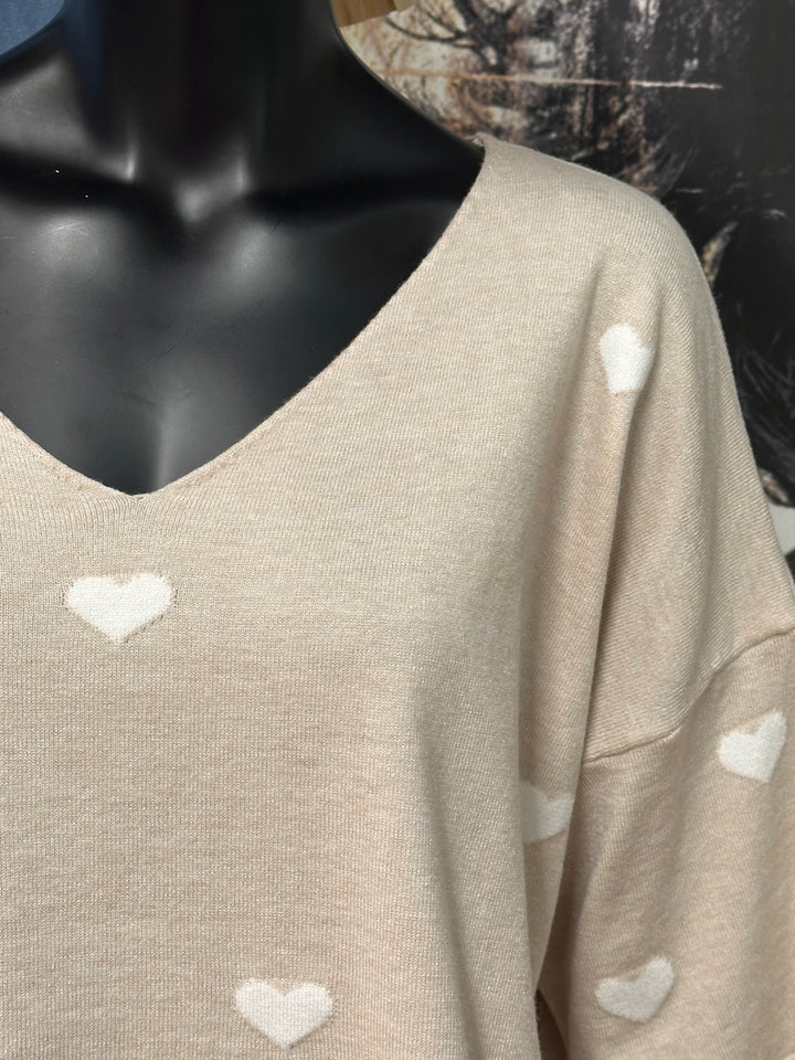 Pullover mit Herzmuster und kurzen Ärmeln, Größe 40/46