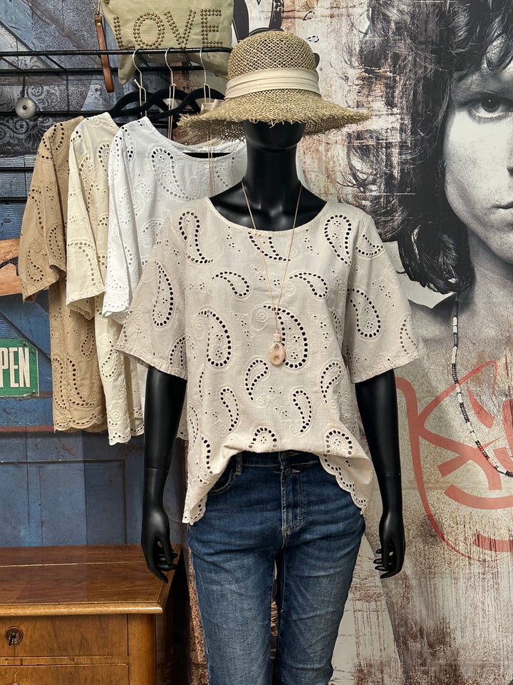 Bluse mit Kaschmir-Muster und Ajour-Design, 100 % Baumwolle (38/42), Made in Italy