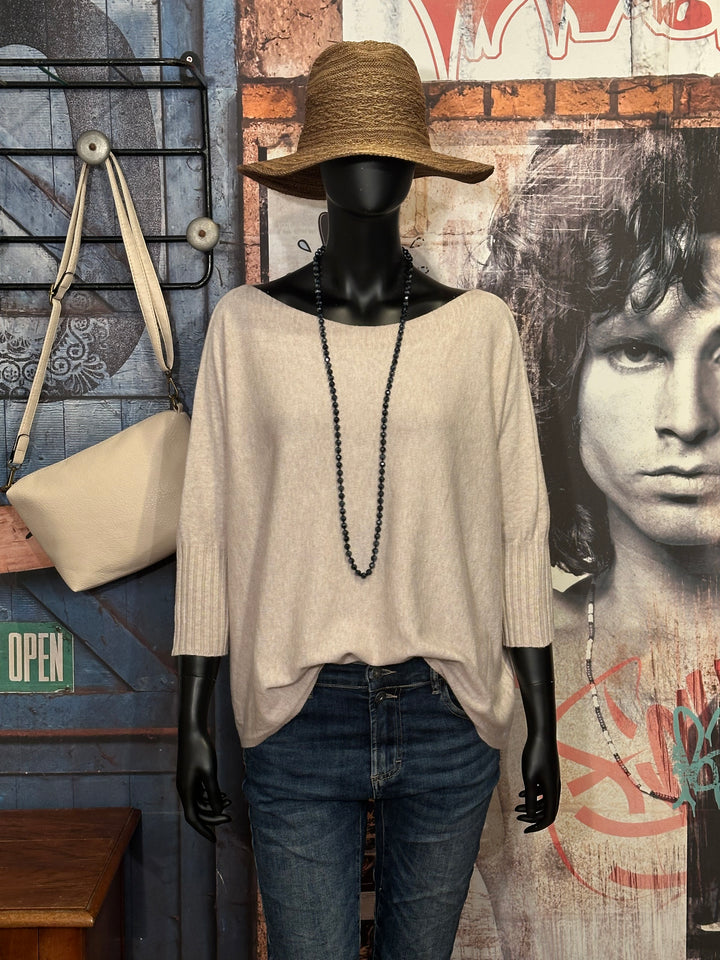 Pull manches 3/4 & col bateau beige (40/44)