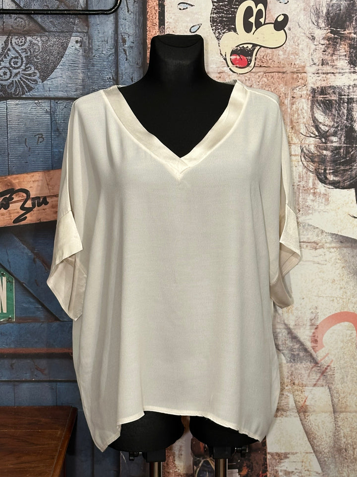 Blouse + size 100% viscose col V satiné champagne