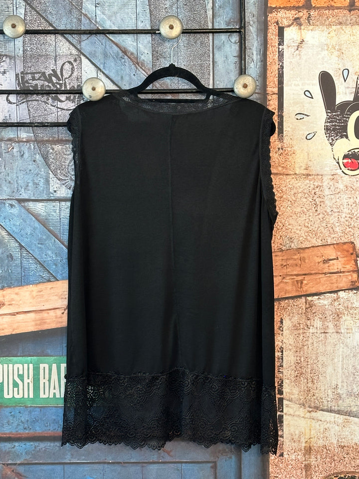 Unterziehpullover Spitze ärmellos & Rundhalsausschnitt + SIZE schwarz