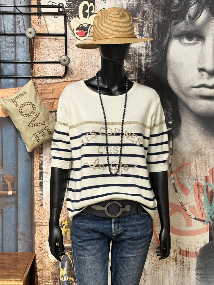 Kurzärmeliger Pullover „Les copines c’est la life“ (36/40) MADE IN ITALY