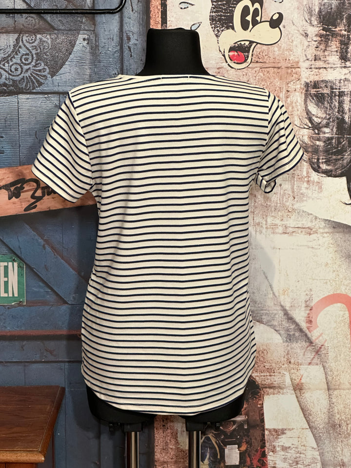 Marinière-T-Shirt mit V-Ausschnitt in Ecru & Marineblau