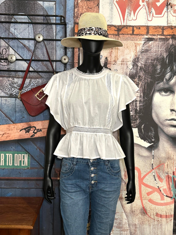 Bluse aus 100% Baumwolle "romantisch" weiß