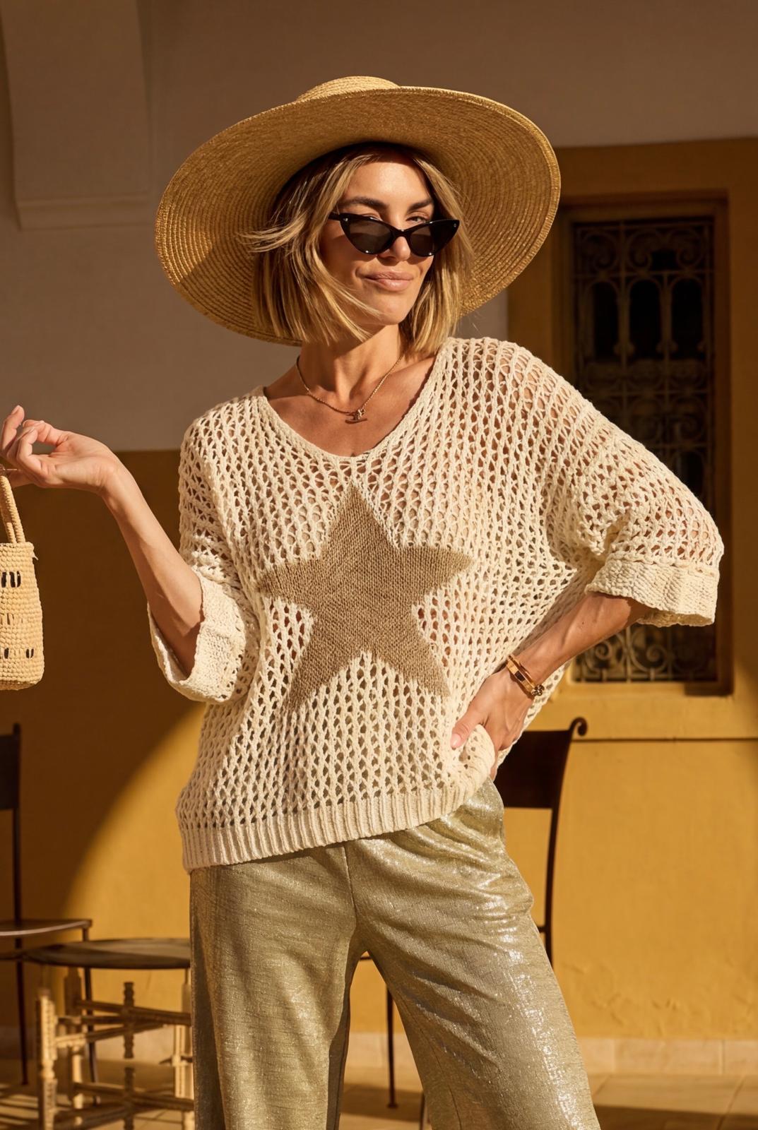 Pull "Alba" étoile en maille ajourée (38/44) MADE IN ITALY