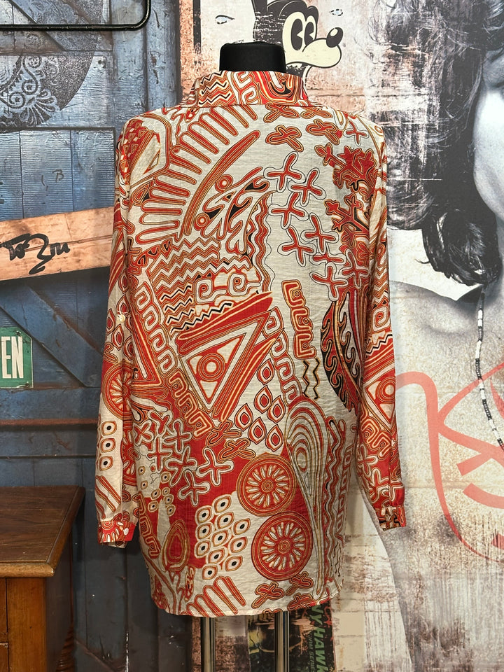 Tunique fluide col chemise + SIZE écru, orange & noir...