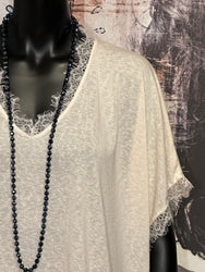 T-shirt + size col V dentelle écru chiné
