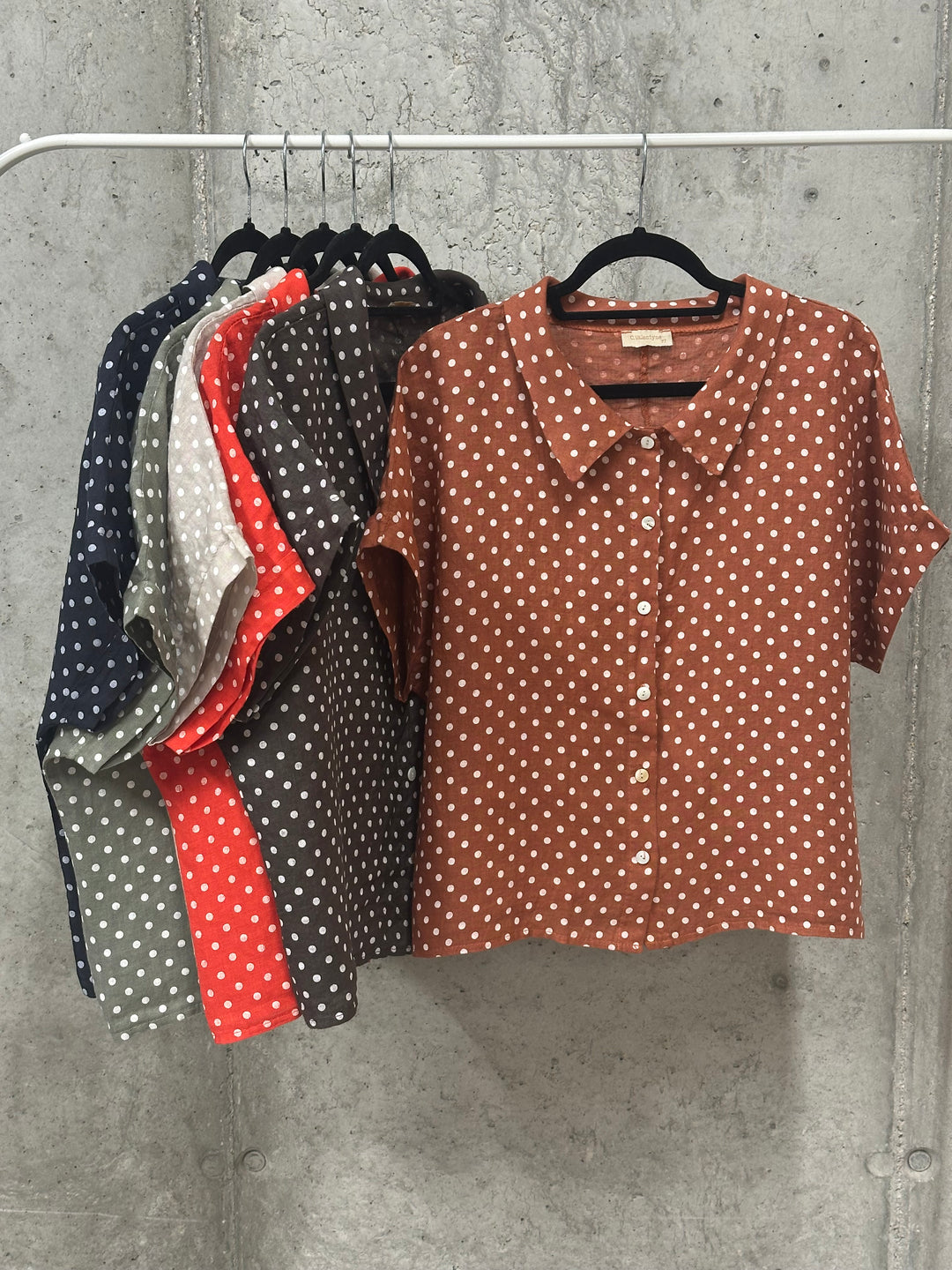 Chemisier à pois "Angèle" style "rétro"  100% lin (38/42) MADE IN ITALY