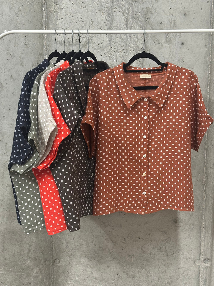 Chemisier à pois "Angèle" style "rétro"  100% lin (38/42) MADE IN ITALY