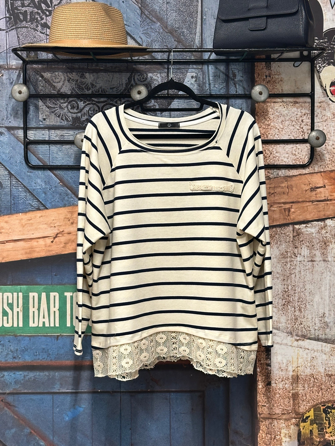 Pull marinière dentelle écru & bleu marine (38/42) MADE IN ITALY